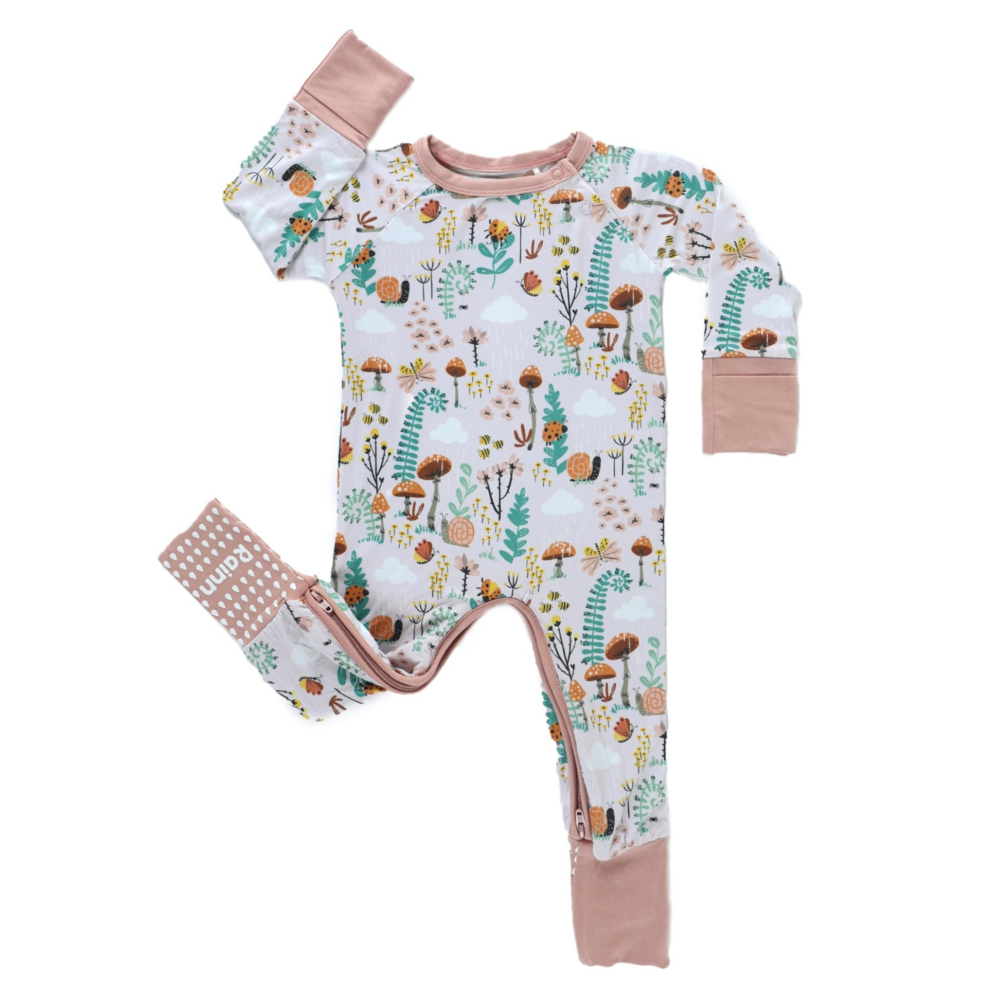 Fern Zipp Jammies by Rainn featuring cute nature prints, buttery-soft bamboo, perfect for comfy sleep and easy diaper changes.