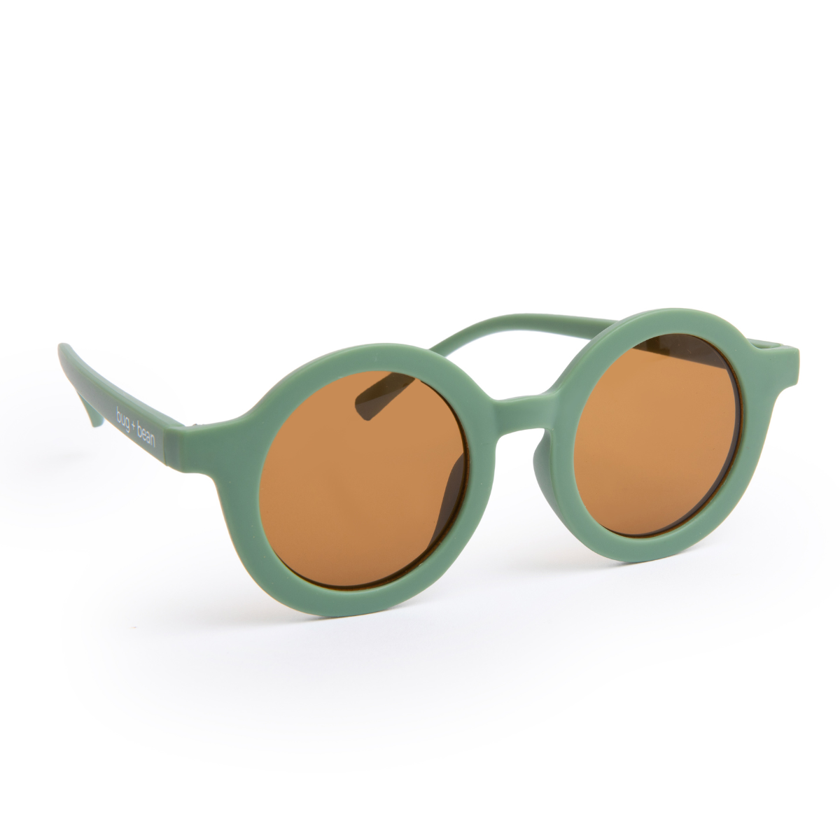 Thyme green recycled plastic sunglasses for kids by Bug + Bean, stylish and sustainable eyewear for eco-conscious families.