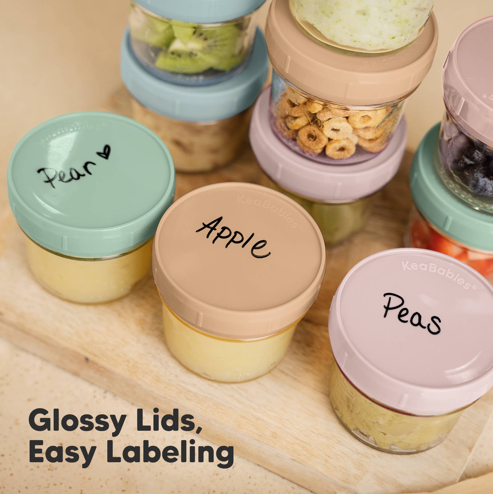KeaBabies - 12pk Prep Baby Food Storage Containers, Leak-Proof Food Jars-Giggles N Gear