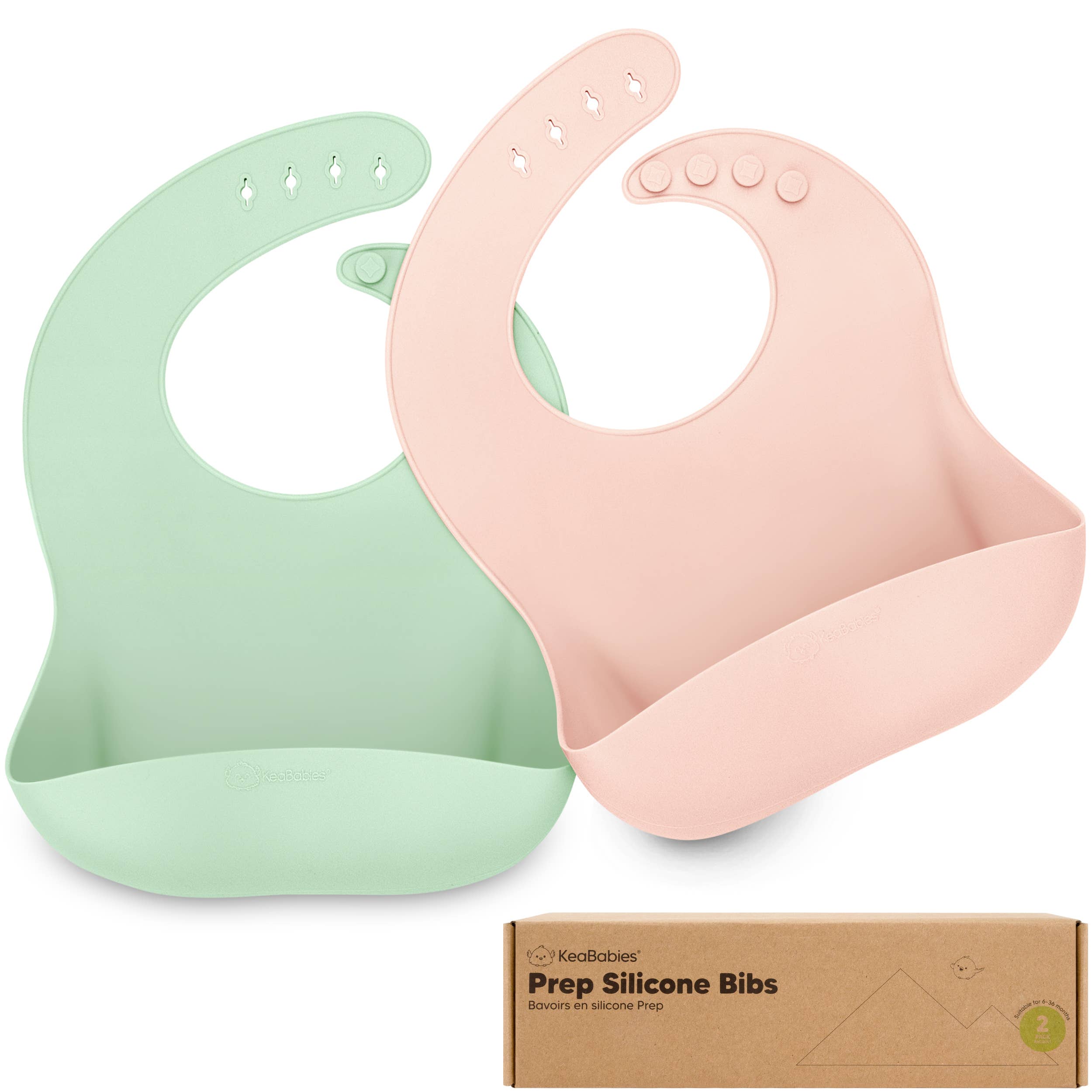 Silicone Bibs for Babies and Toddlers, 2-Pack by KeaBabies, BPA-free, food-grade, soft, flexible material, prep silicone bibs set.