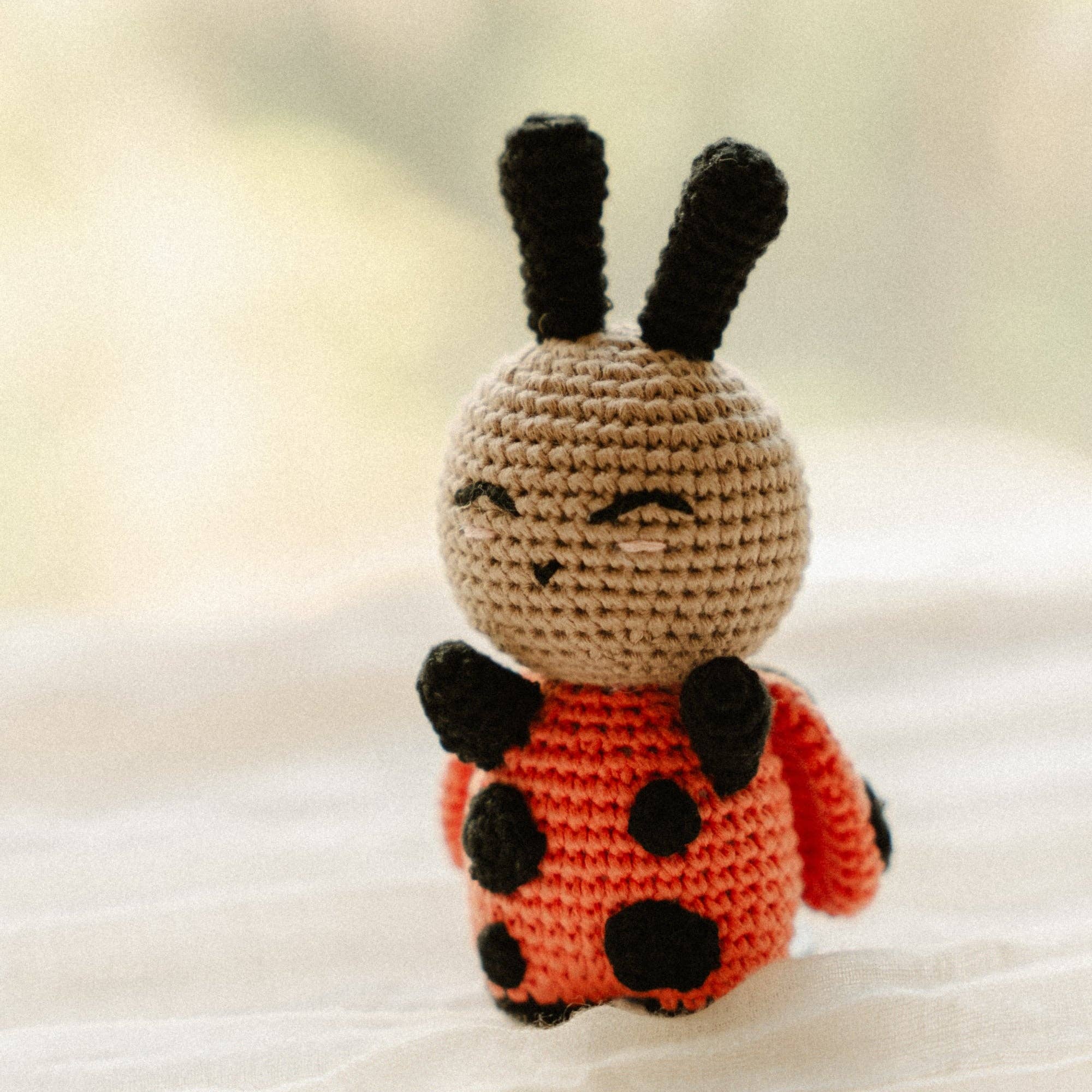 Cute Suzie the Snuggle Buggle crochet animal toy ladybug inspired by Baby Zoo, perfect for toddlers and babies.
