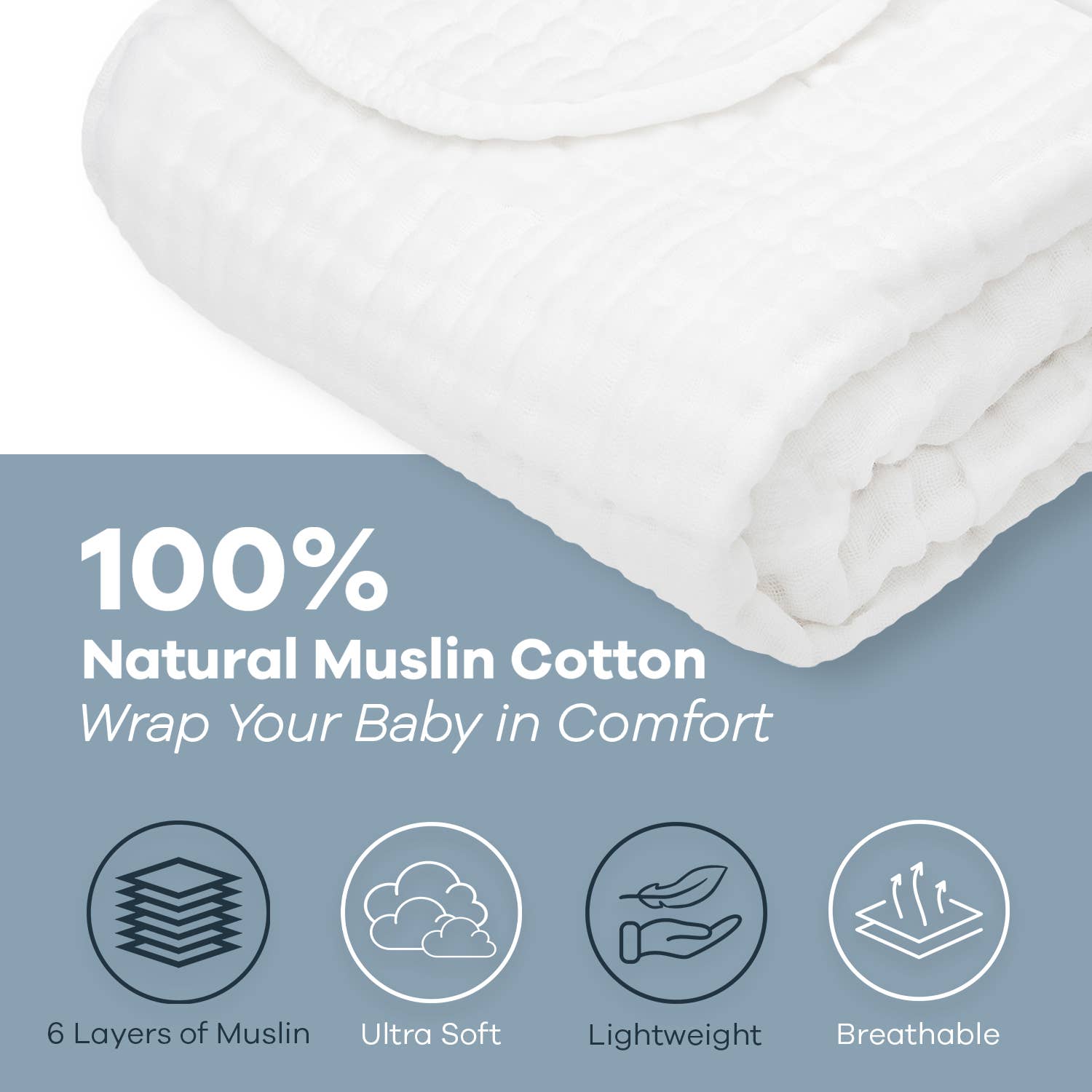 100% Natural Muslin Cotton Baby Blanket by Comfy-Cubs - Soft, breathable, and gentle for your baby's comfort.