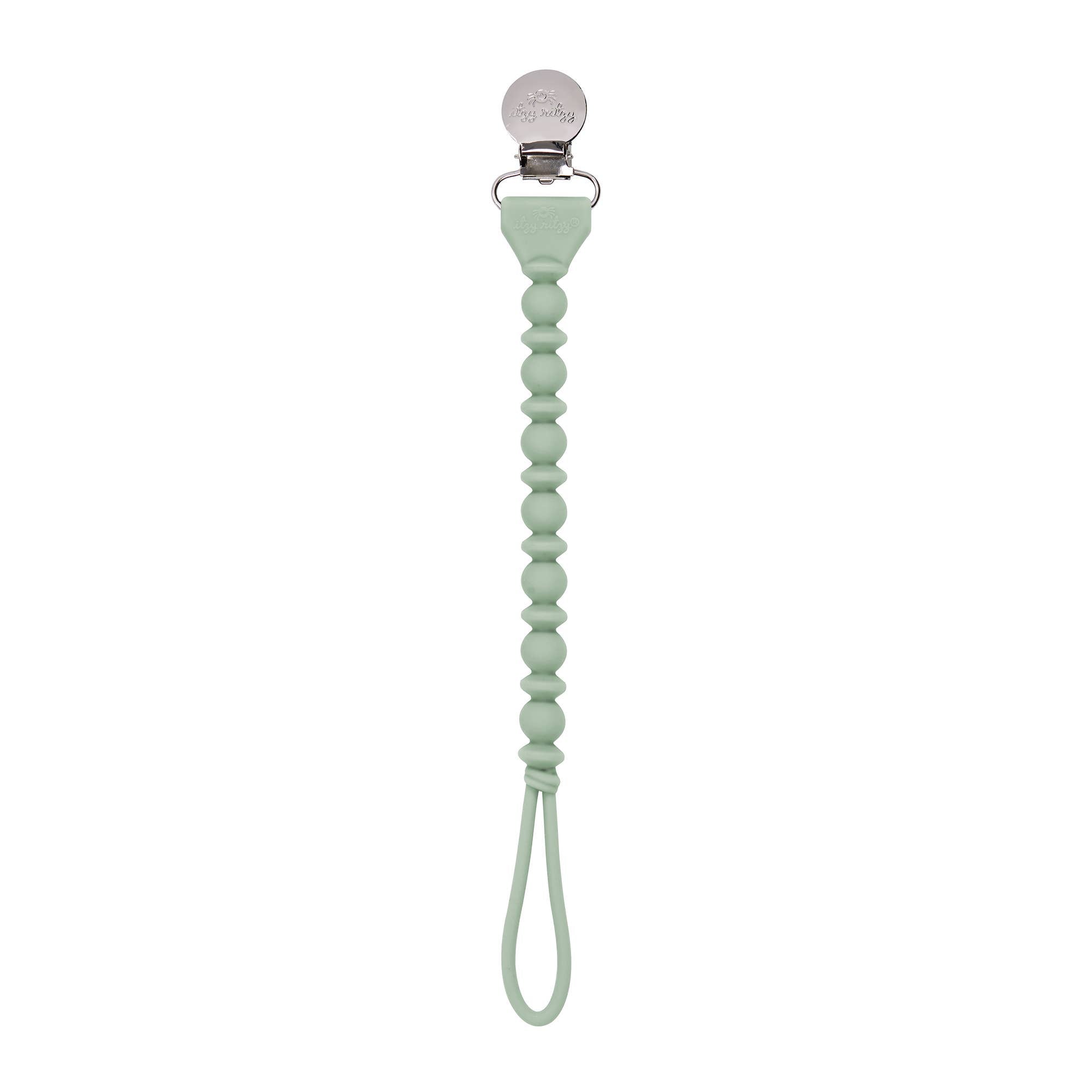 Sweetie Strap™ silicone pacifier clip in mint green, stylish and functional for keeping pacifiers secure and close!