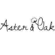 The logo of Aster & Oak featuring playful typography and a cotton plant design.