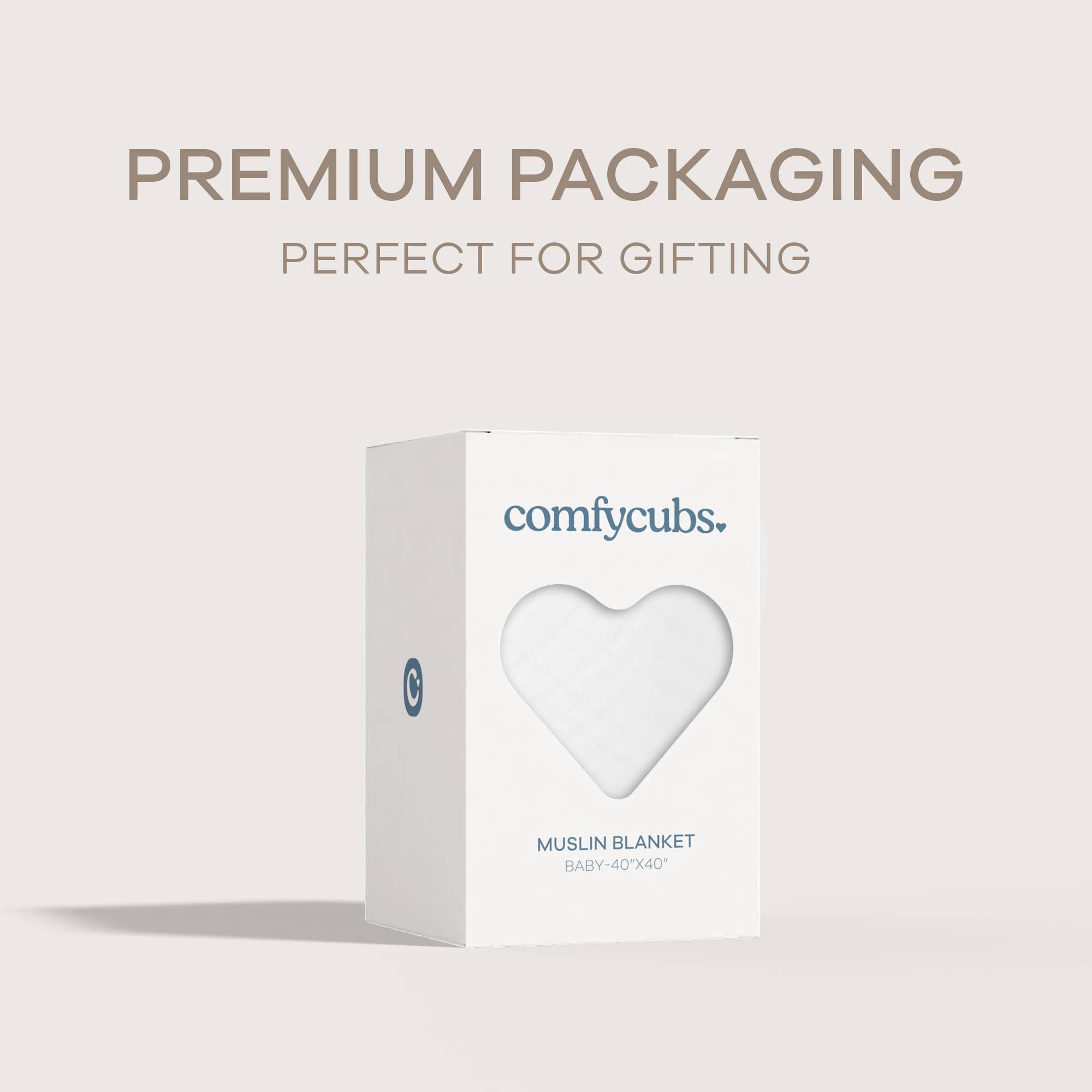 Comfy Cubs muslin blanket in premium gift packaging, perfect for newborns and baby showers.